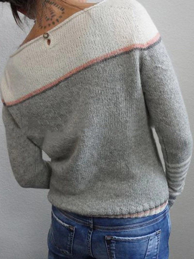 Contrasting Color Sweater Casual Loose Solid Color Striped Sweater