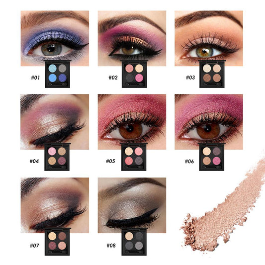 Four-color eyeshadow palette with matte diamond glitter