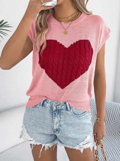 Women S Color Block Heart Loose Knit Valentine S Sweater Top