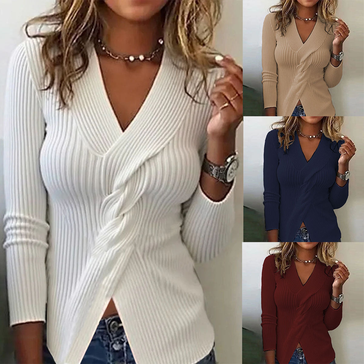 Knitwear Fashion Long Sleeve Solid Color Sweater For Women