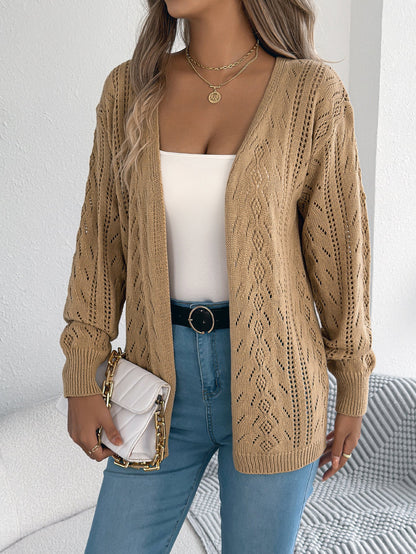 Women Casual Hollow Out Lantern Sleeve Long Sleeve Cardigan Sweater Coat