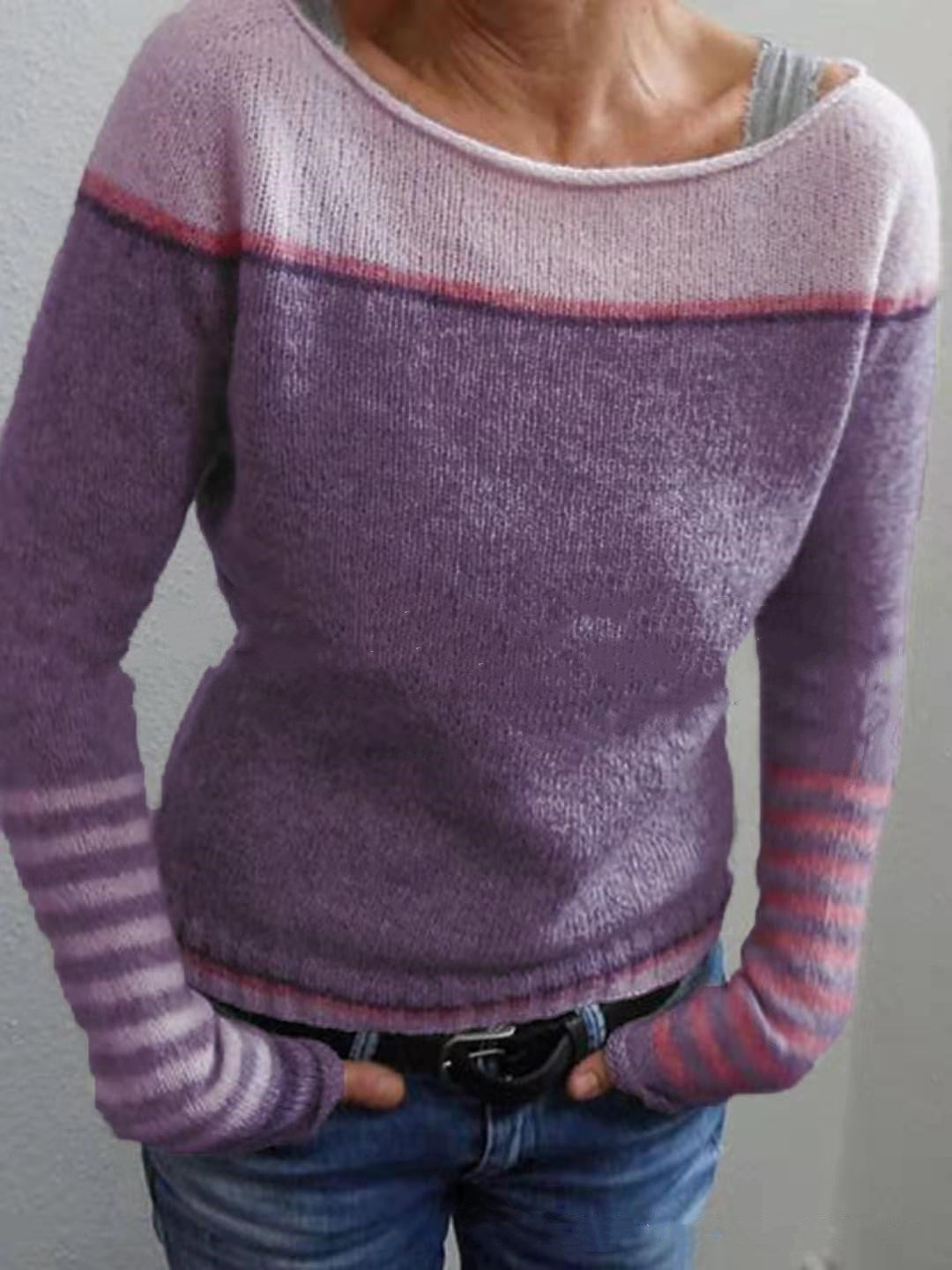 Contrasting Color Sweater Casual Loose Solid Color Striped Sweater