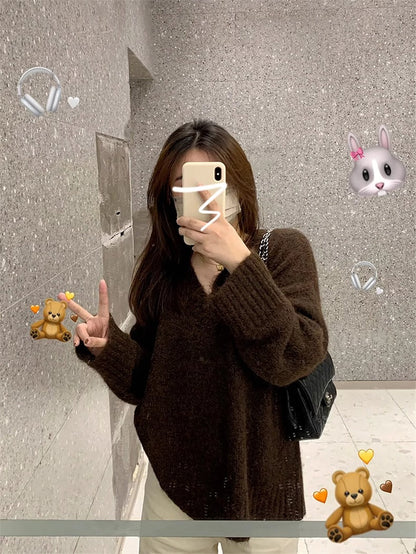 Loose V-neck Sweater Female Thickened Sweater