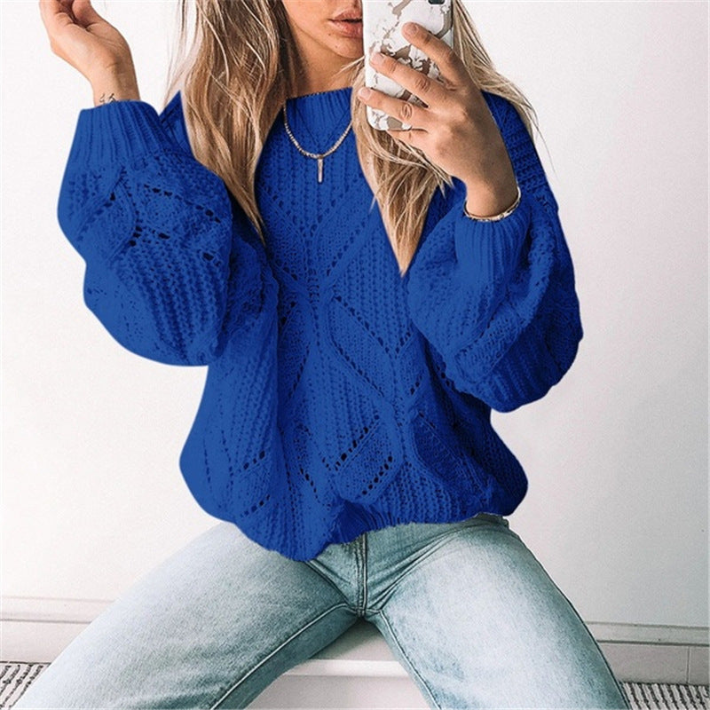 Women's Irregular Hollow-Out V-Neck Long Sleeve Sweater