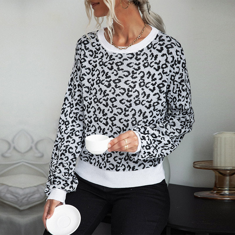 Women's leopard print long sleeved sweater for women