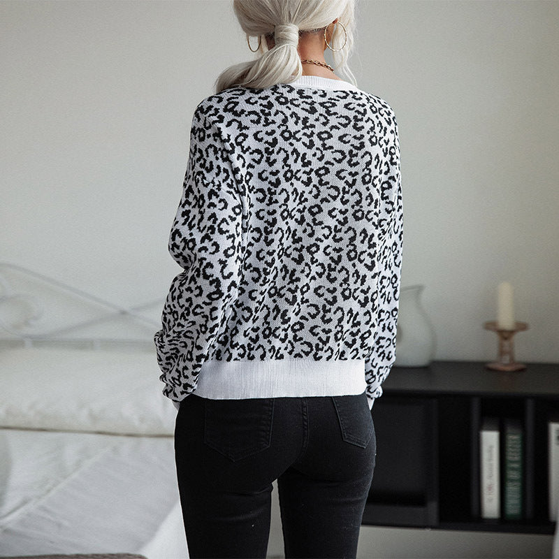 Women's leopard print long sleeved sweater for women