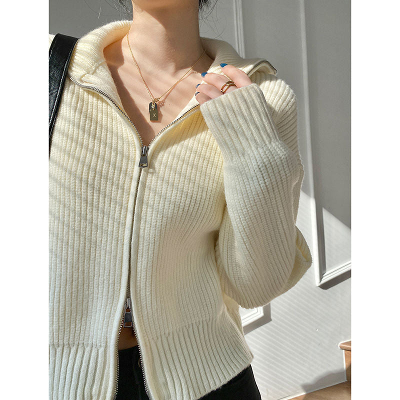 Sweater Small Cardigan Women's Short Preppy Style Stand Collar Zipper Sweater Spring And Autumn Thin Sweater