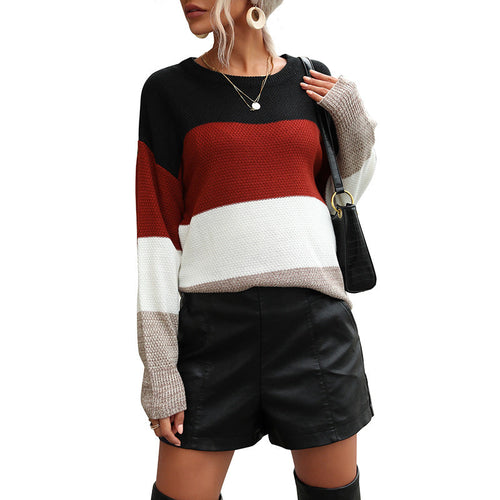 Women's striped color blocked sweater pullover