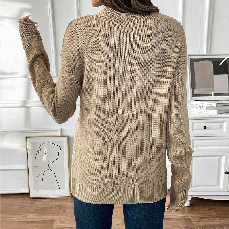Round neck loose cherry jacquard pattern knitted sweater for women