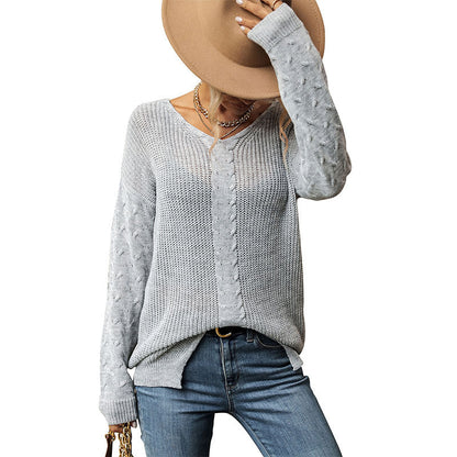Solid color slit lazy style sweater for women