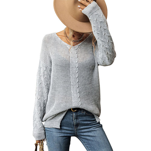 Solid color slit lazy style sweater for women