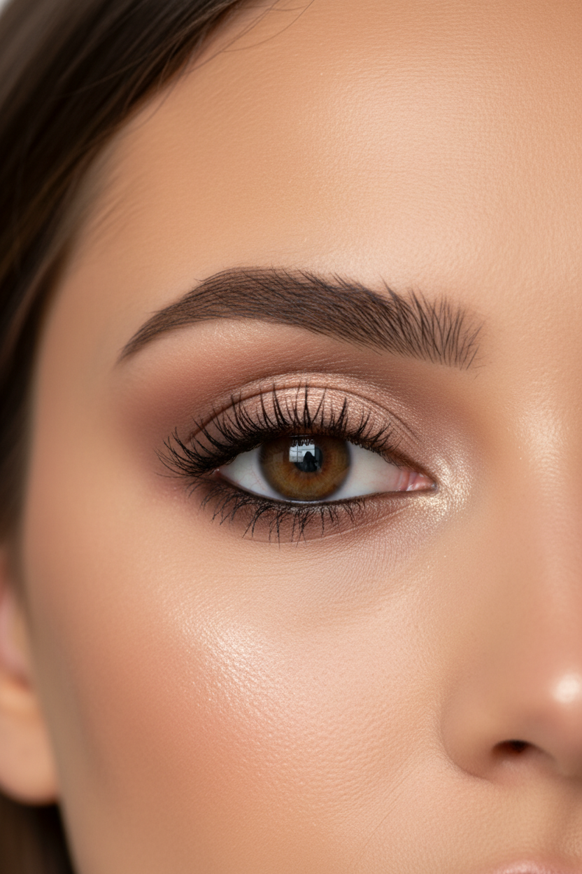 Lifestyle shot of neutral smoky eye look created with the eyeshadow palette