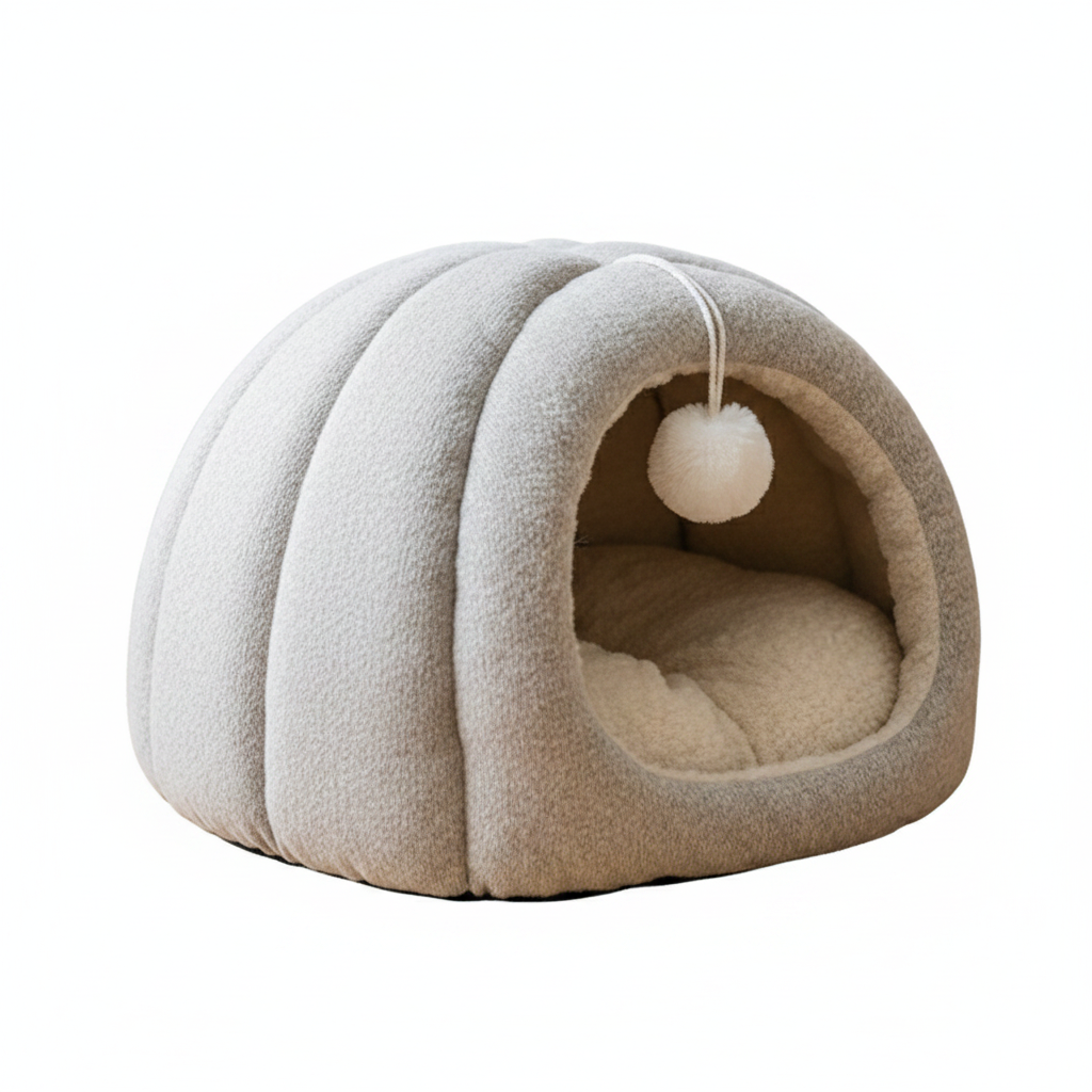 Dome cat cave bed side profile showing arch shape and thick padded walls