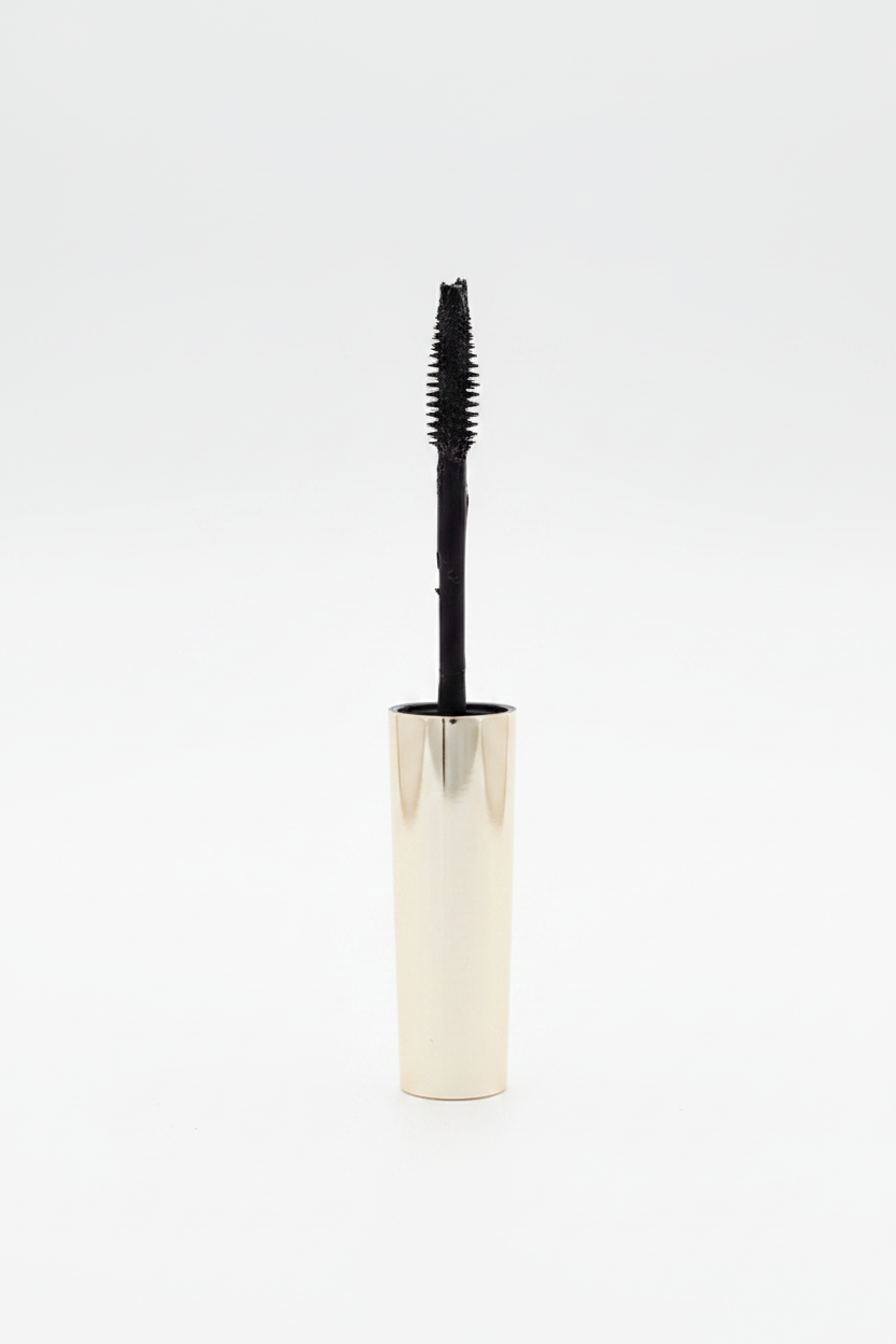 Purple mascara tube with gold cap studio front view