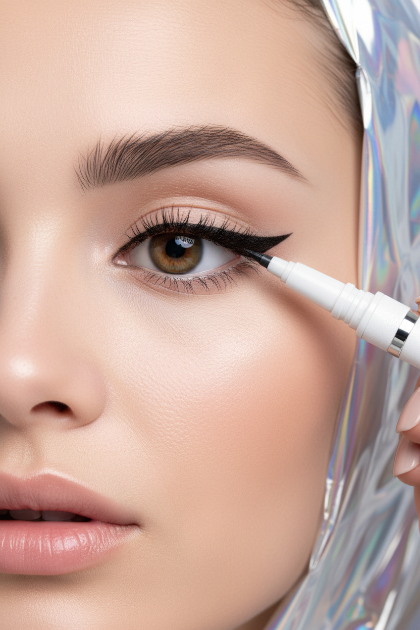 Lifestyle shot of eyeliner being applied for winged liner look