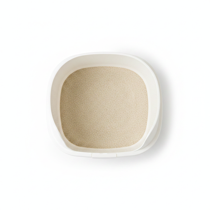 Cat litter tray top-down view showing spacious interior and smooth rounded corners