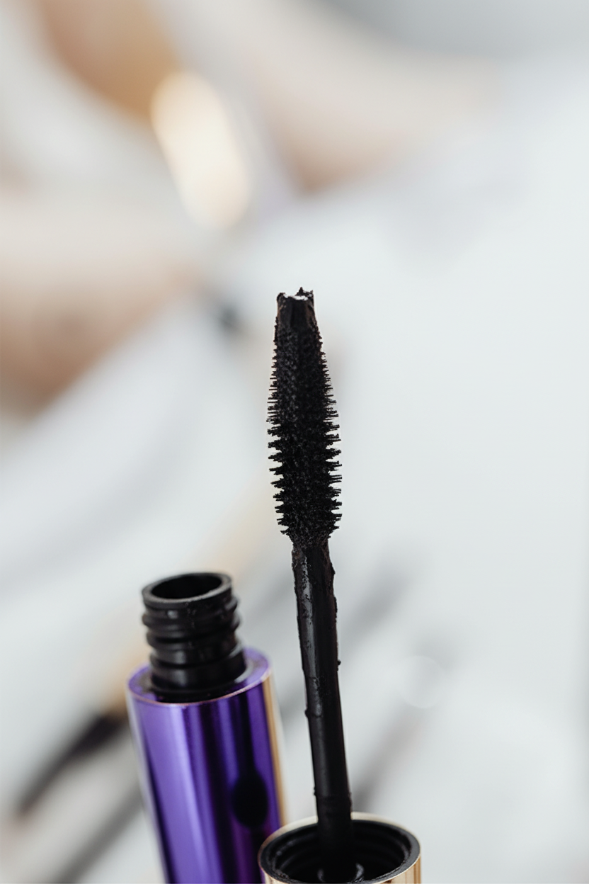 Close-up of hourglass mascara wand with dense black bristles