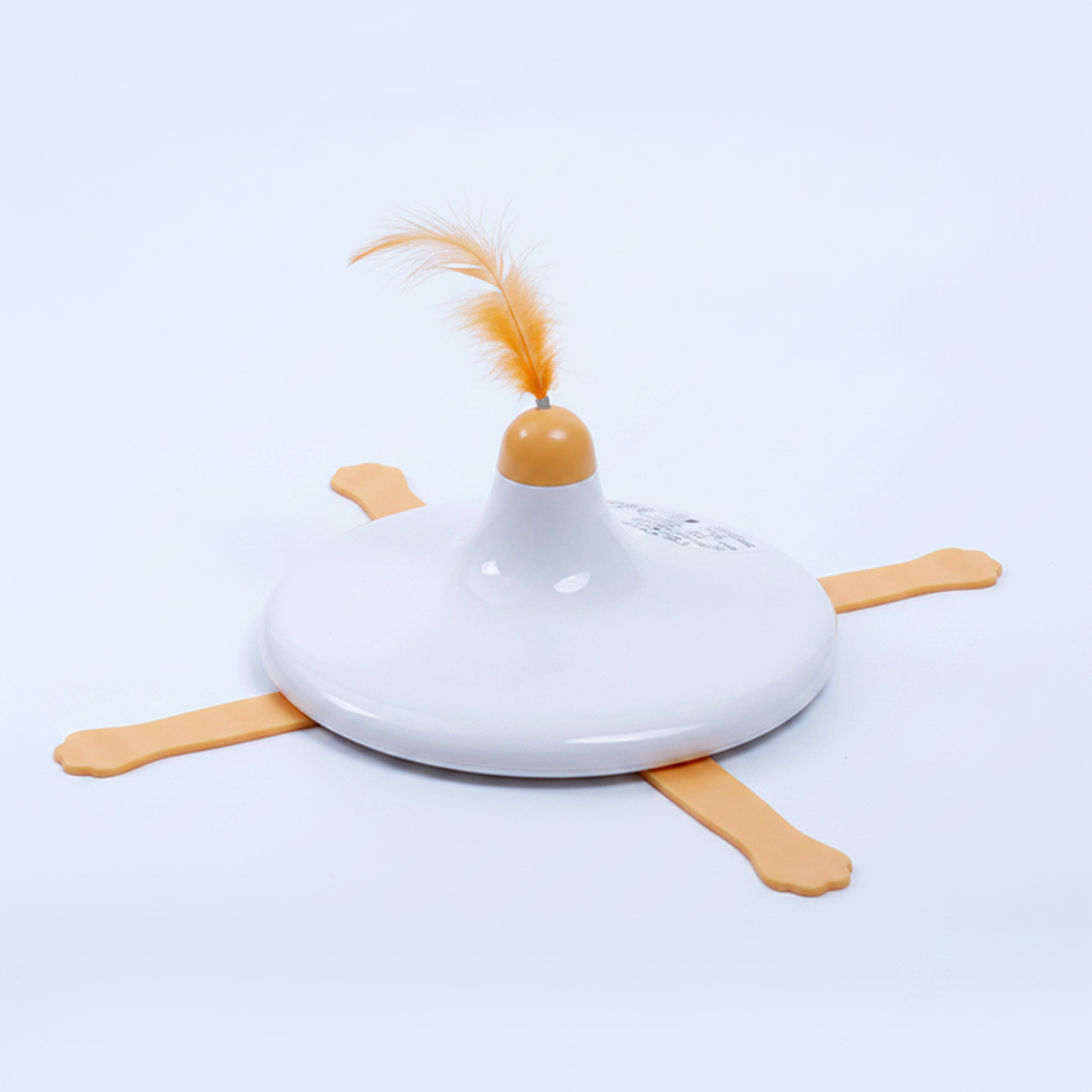Interactive electric cat turntable toy 45-degree angle view showing disc profile