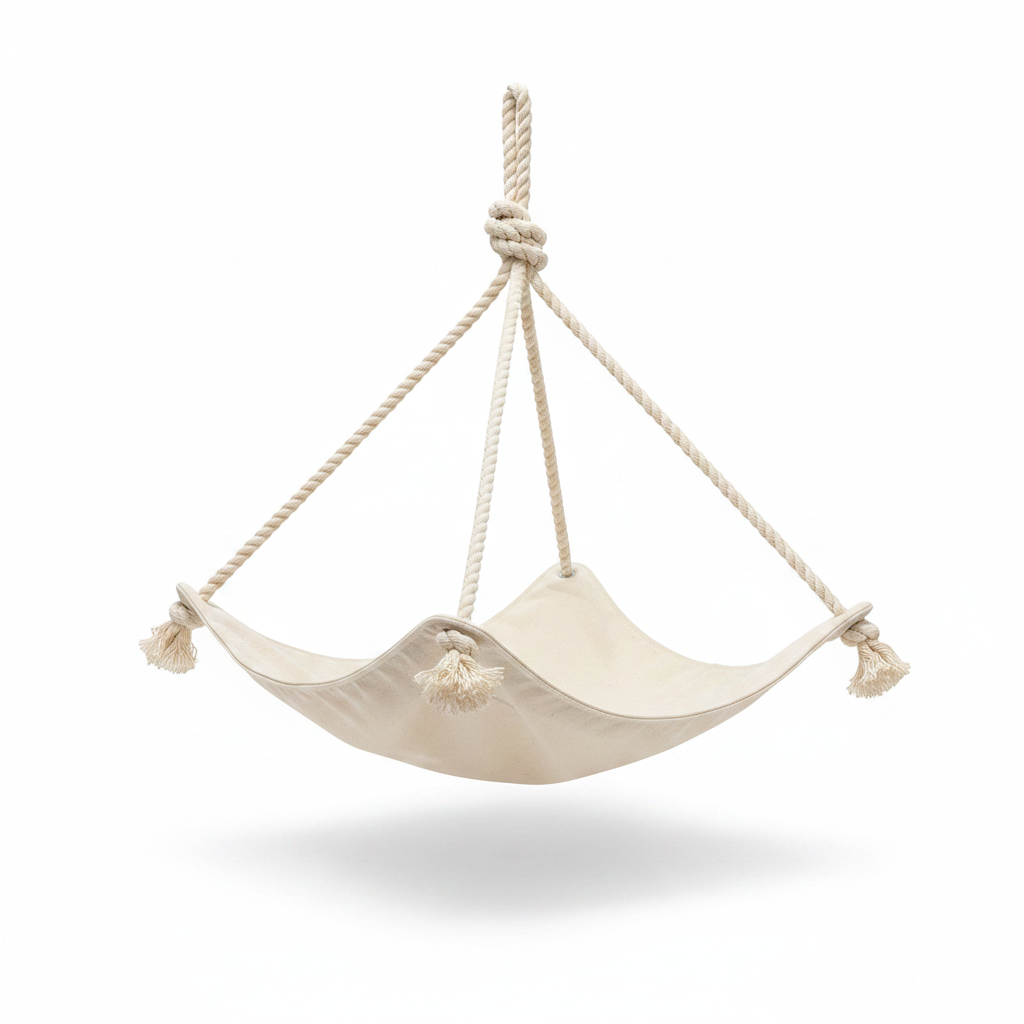 Cream canvas cat hammock full product view on white background