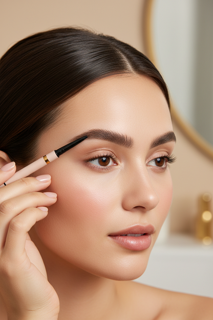 Lifestyle shot of micro eyebrow pencil defining natural brows