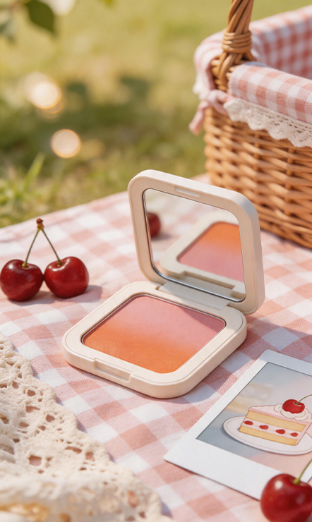 Velvet Glow Pressed Blush Compact — Buildable Coral Flush with Built-In Mirror